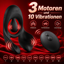 Load image into Gallery viewer, Doppelter Hodenvibrator Penis Trainer Stimulator mit 3 Motoren und 10 Vibrationen